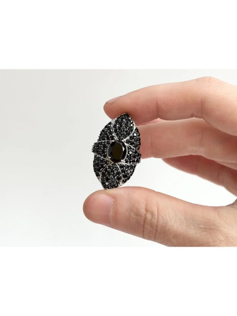 Black Onyx Cluster Gemstone Art Deco Sterling Silver 925 Vintage Ring - sz 7